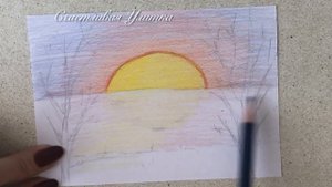 РИСОВАНИЕ для детей // Рисунок Закат Ранняя весна карандашами // How to draw