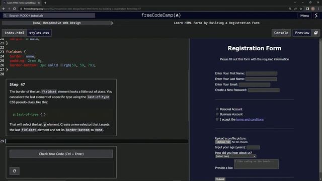 (ARCHIVED) Learn HTML Forms by Building a Registration Form - Step 47