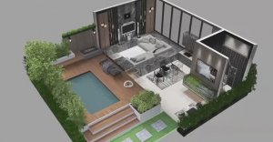 Архитектурная концепция гостевого дома гостиная-спальня, флэтхаус (квартира-дом) с плоской кровлей