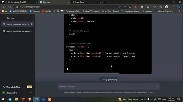 How to Create a Snake Game with ChatGPT using HTML and JavaScript