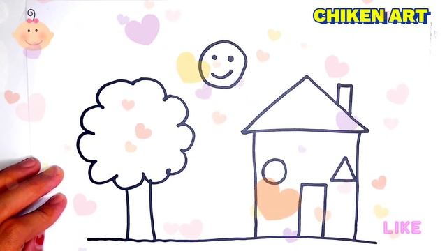 Как нарисовать домик с деревом и солнце? How to draw a tree house and a sun? Uy chizish смотреть онлайн