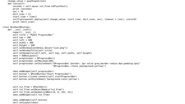Code Review: Python best practices to impletent QThread, progressbar (pyqt5) and sniffer (scapy)