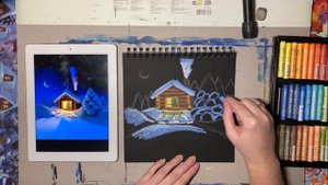 Зимний пейзаж масляной пастелью