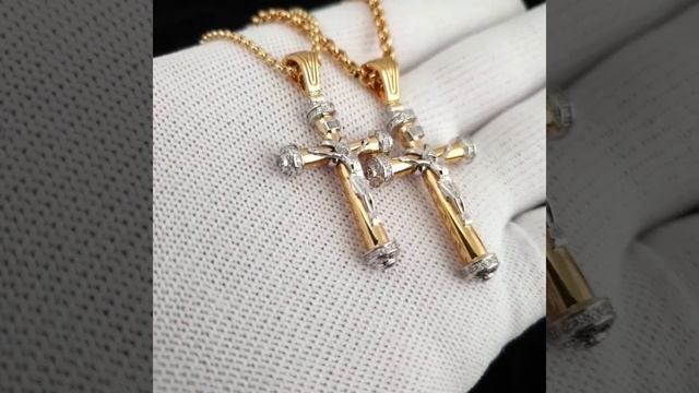 Православные кресты из комбинированного золота 750 пробы с бриллиантами. смотреть онлайн