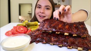 МУКБАНГ • много обо мне • объедаемся ребрами барбекю ? рёбрышки barbecue ribs bbq and pork Mukbang