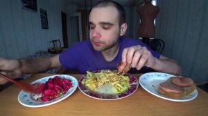 МУКБАНГ/АСМР ЛАПША/СОУС-МАЙОНЕЗ,КЕТЧУП,ГОРЧИЦА/БУТЕРБРОДЫ-КОЛБАСА/ВИНЕГРЕТ/ EATING/ASMR/Mukbang#327