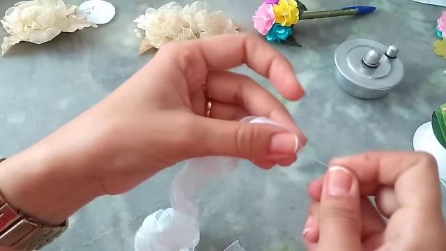 Flor De Fita De Voal (arranjo) Flowers Diy Tsvety