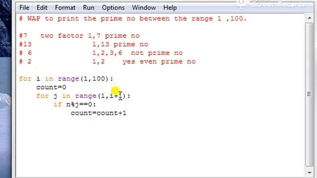 python program to find the prime no between the range 1 to 100