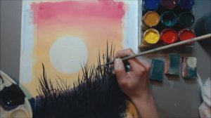 Как нарисовать траву на закате