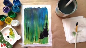 Северное сияние гуашью | простые уроки рисования | рисование для детей