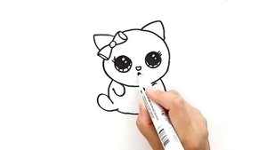 Как нарисовать милого котенка 0+. Рисуем котика. Видео раскраска.