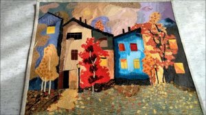 Обзор моей работы по мотивам  картины армянского художника . Техника--Тканевый коллаж _..