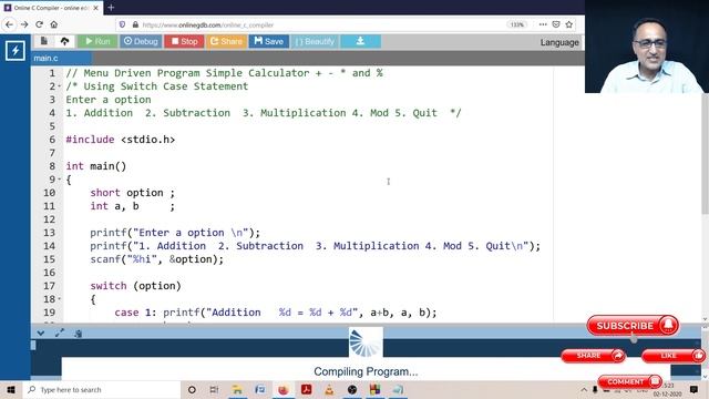 DM 13 Menu Driven Switch Case to perform basic arithmetic operations