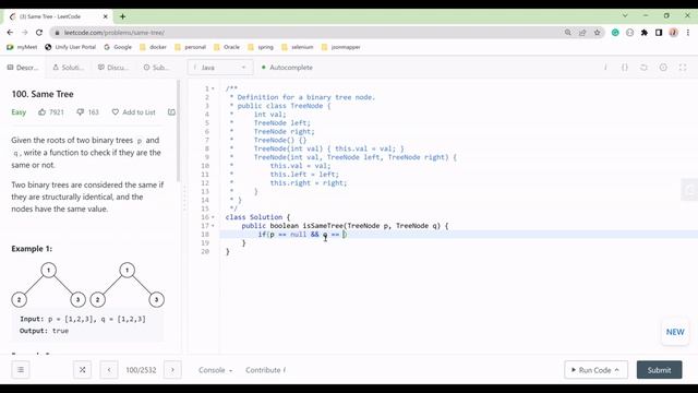 Same Tree Leetcode 100 Java Solution With Recursive Approach смотреть онлайн