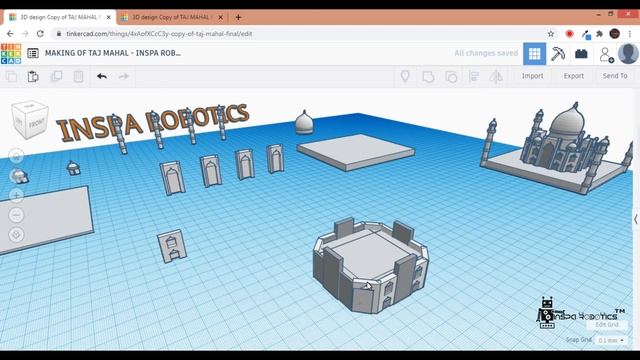 Making of Taj Mahal 3D model | Online simulation | Full Tutorial Explained | Tamil | Inspa Robotics