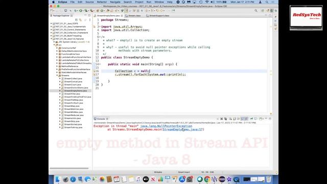 # 181 Java Streams Tutorial | java 8 stream empty | Java Streams Tutorial | java 8 | RedSysTech