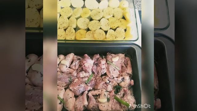 Хрустящий картофель в духовке и маринованная курица