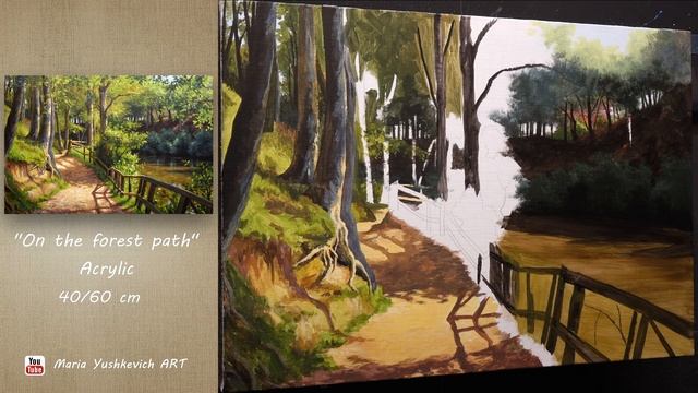 1 PART Master class. Acrylic Landscape Painting "On the forest path". смотреть онлайн