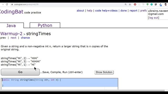 01 Codingbat | Warmup 2 | stringTimes | Java coding practice | UiBrains | by Naveen Saggam смотреть онлайн