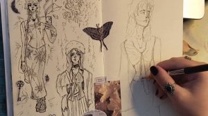 оформляю разворот в скетчбуке | рисую девушек из пинтерест~