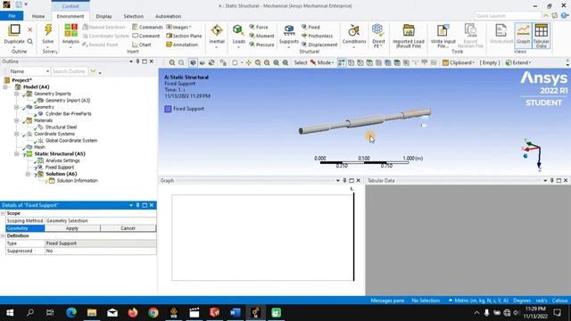 Deflection and Stress analysis of a cylinder bar using ANSYS Workbench 2022
