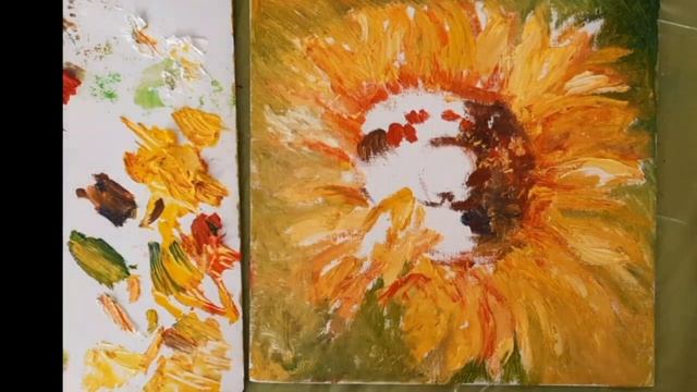 Рисую Подсолнух маслом в свободной манере | Живопись масляными красками. смотреть онлайн