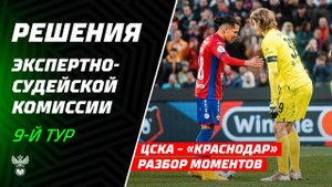 Решения ЭСК по эпизодам матча 9-го тура РПЛ ЦСКА – «Краснодар»