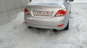 Hyundai Solaris раздвоенный выхлоп , стреляет !!!
