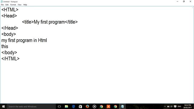 First Program in HTML using notepad
