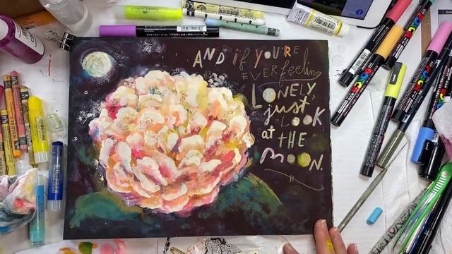 Watch Me Paint - Time Lapse Painting of a Pink Hawaiian Coral Peony and the Moon - Kathy Weller Art смотреть онлайн