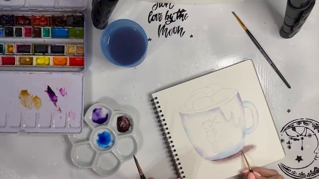 Уроки рисования акварелью. Чашка с маршмеллоу. Часть1. смотреть онлайн