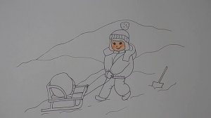 Рисуем ЗИМУ ДЕВОЧКА С САНКАМИ НА ГОРКЕ/1007/Draw WINTER GIRL WITH A SLED ON A HILL