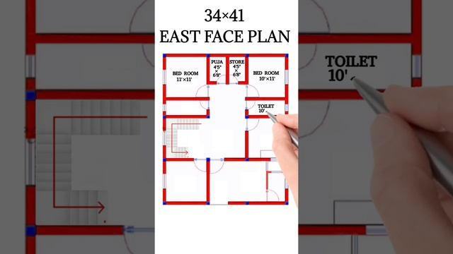 34 x 41 EAST FACE HOUSE PLAN || 3 BHK HOUSE DESIGN || 34x41 GHAR KA NAKSHA || Build My Home