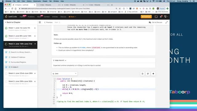 H Index II leetcode linear search and binary search java solution смотреть онлайн