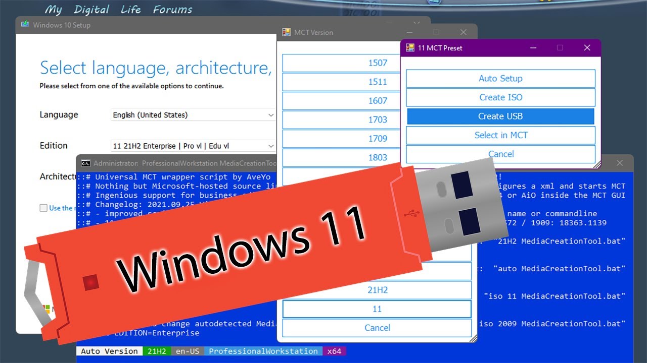 Флешка с Windows 11 для нескольких ПК. MEDIACREATIONTOOL.bat-main.
