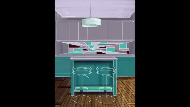 Процесс рисования яркой кухни в программе Procreate. Интерьерный скетч.