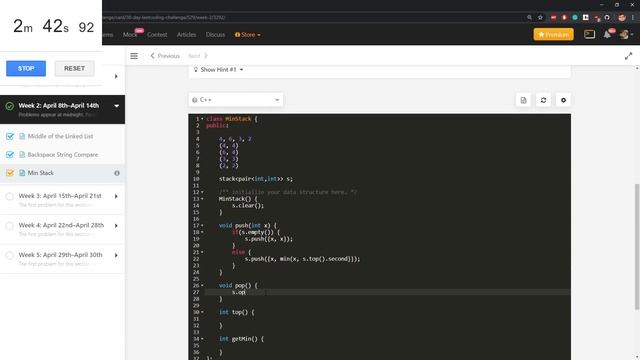 LeetCode Day 10 - Min Stack C++ Implementation смотреть онлайн