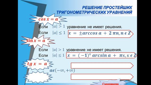 Решение простейших тригонометрических уравнений смотреть онлайн