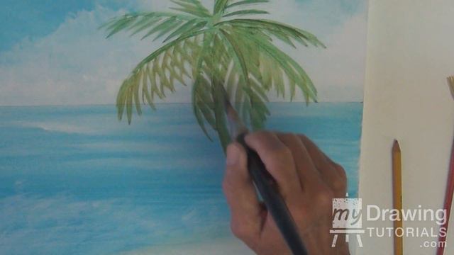 Acrylic Seascape Painting Lesson (Pt 2) – How To Paint A Palm Tree смотреть онлайн