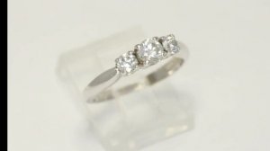 F Color Diamond 3 Stone Engagement Ring .62CT Round Brilliant WG Size 6 - 31719