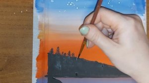 Красивая картина гуашью: Ночной пейзаж . Идея для рисования