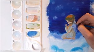 КАК НАРИСОВАТЬ АНГЕЛА КРАСКАМИ. РИСУЕМ АНГЕЛА. РИСУЕМ РОЖДЕСТВО. АНГЕЛ ГУАШЬЮ ПОЭТАПНО