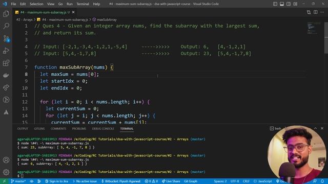 Kadane's Algorithm - DSA with Javascript | Maximum Subarray Sum | Frontend DSA Interview Questions