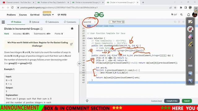 Divide in Incremental Groups || DP || Recursion || Google || GFG POTD || JAVA || C++ || Code-Guru | смотреть онлайн