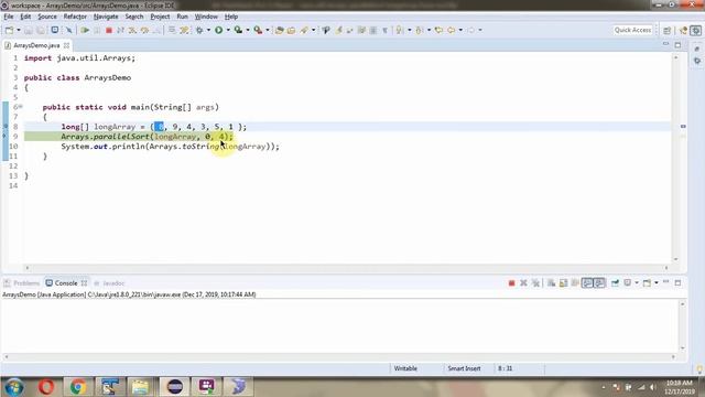 How to use parallelSort(long[] a, int fromIndex, int toIndex) method of Java.util.Arrays Class?