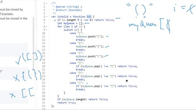 20. Valid Parentheses javascript with time and space complexity