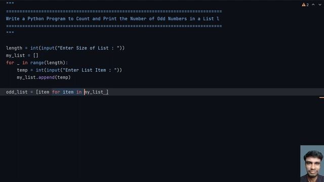 Write a Python Program to Count and Print the Number of odd Numbers in a List l