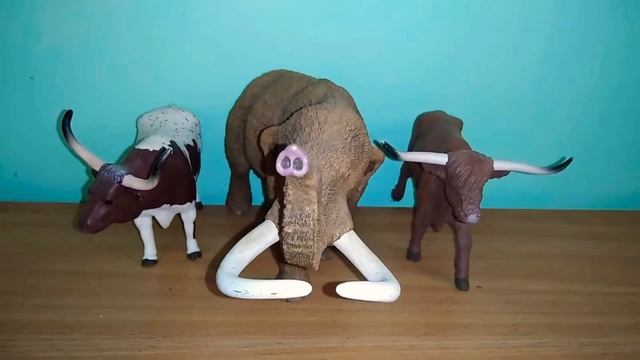 Американский мастодонт против быка лонгхорн и коровы хайленд | Фигурки доисторических животных