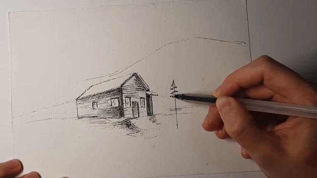 Зимний пейзаж гелевой ручкой. Процесс,сразу без карандаша. смотреть онлайн