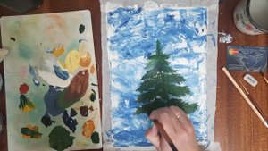 Как легко нарисовать ёлку. Рисуем елку гуашью. Елка в зимнем лесу красками. Картина для начинающих.